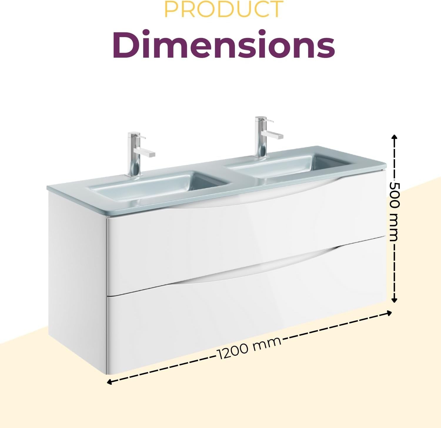 1200mm Wall Hung Vanity Unit White Gloss Double Basin Bathroom Furniture