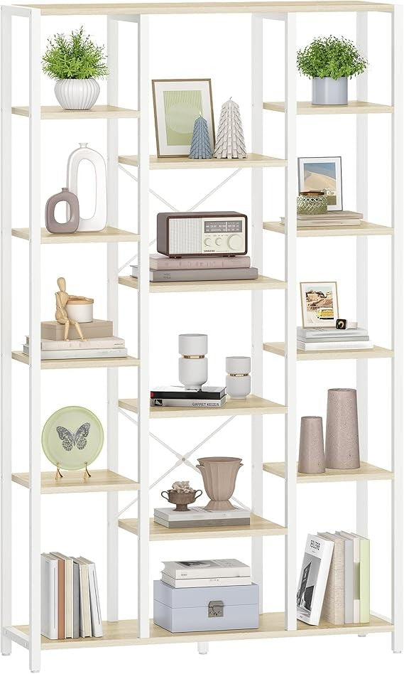 6 Tier White Bookshelf Adjustable Display Shelves Modern Storage Unit 170cm