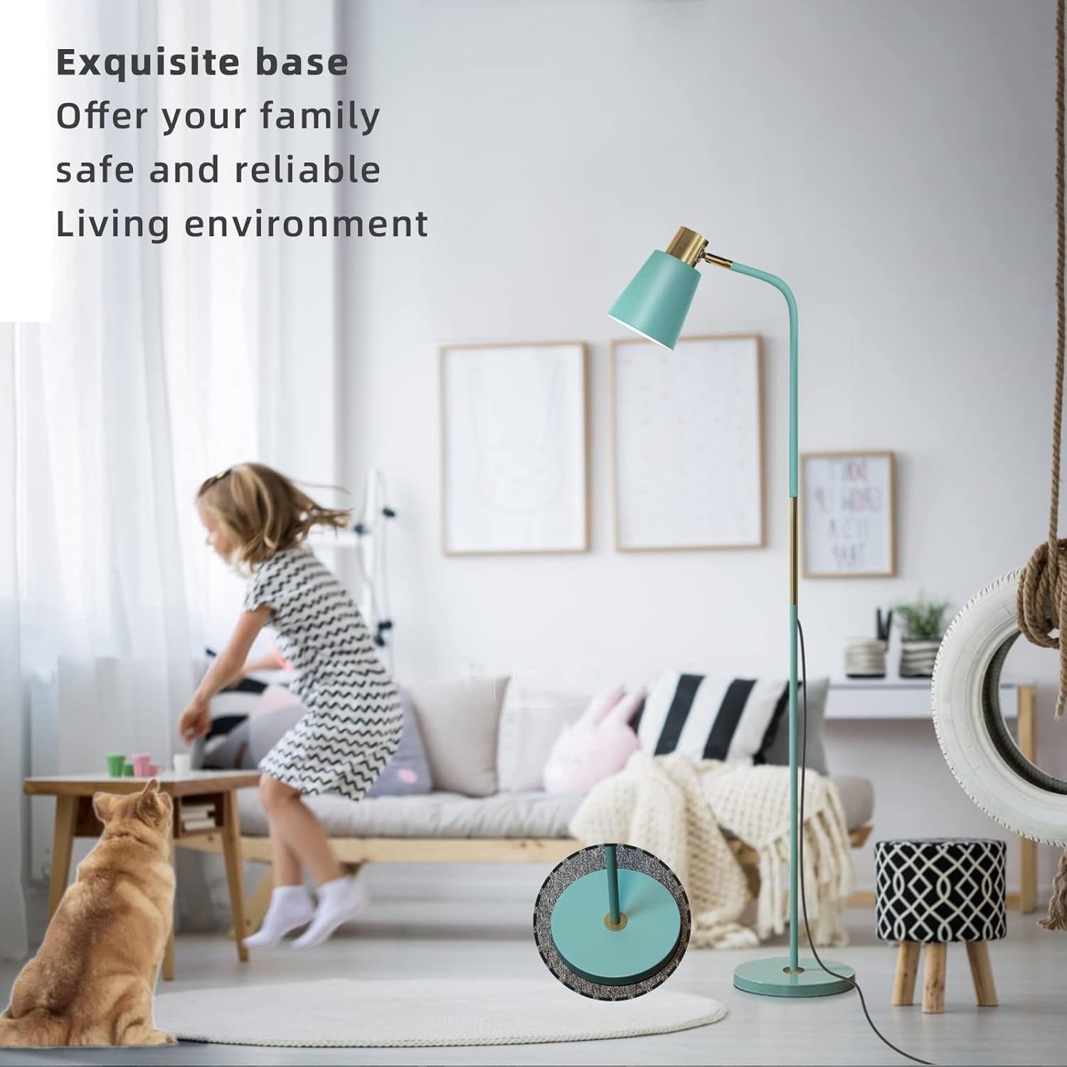 Industrial Floor Lamp Adjustable Metal Head Standing Reading Light Green