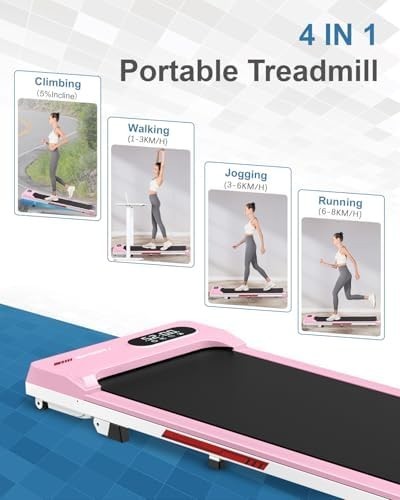 Compact Pink Walking Pad Treadmill 2.5HP Under Desk Quiet LED Remote 5% Incline