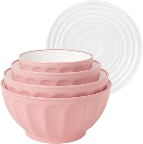 BoxedHome 4-Piece Pink Mixing Bowl Set – Nesting, Lids Included, BPA Free
