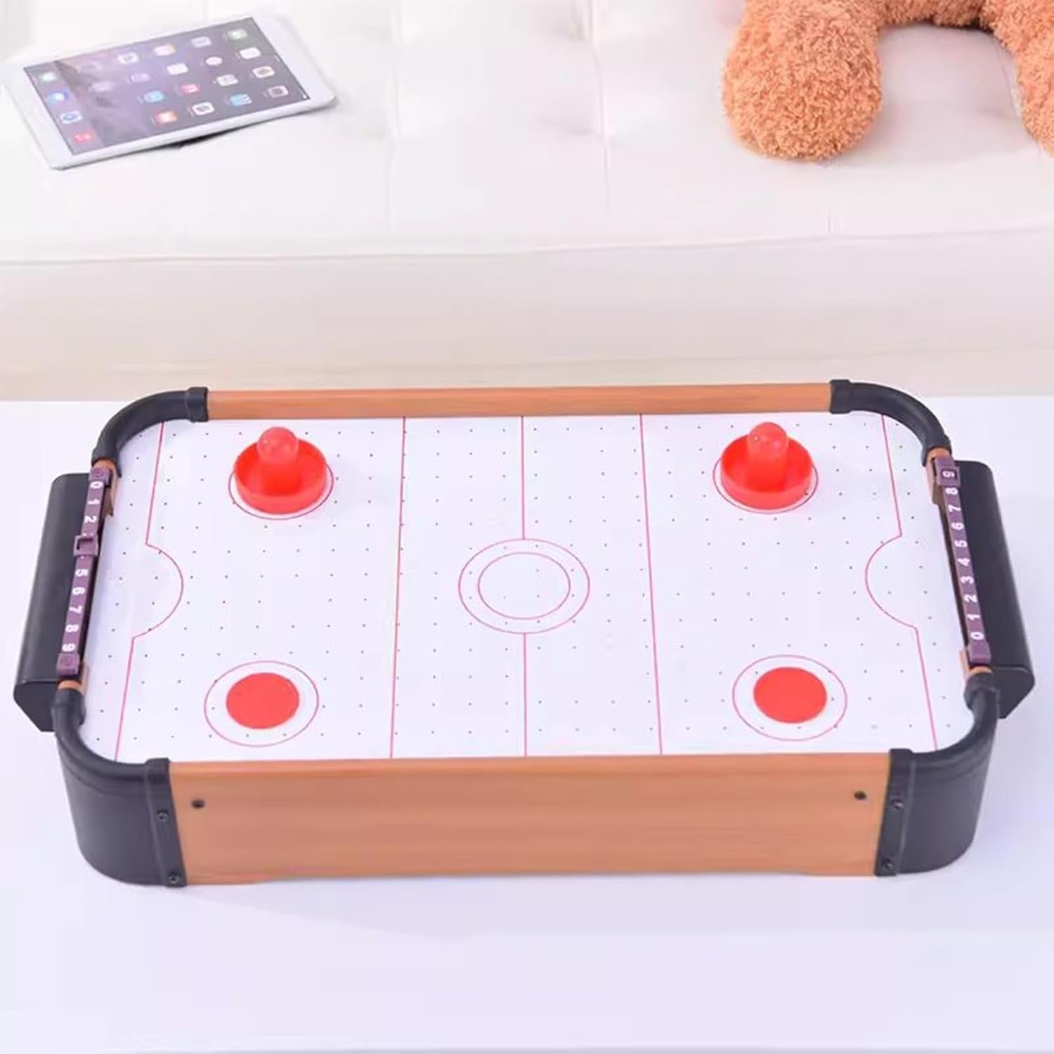 Mini Wooden Tabletop Air Hockey Game Lightweight 2 Player Family Fun