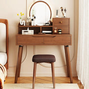 Vanity Makeup Dressing Table Desk w/LED Mirror & Storage Drawers Walnut Wood