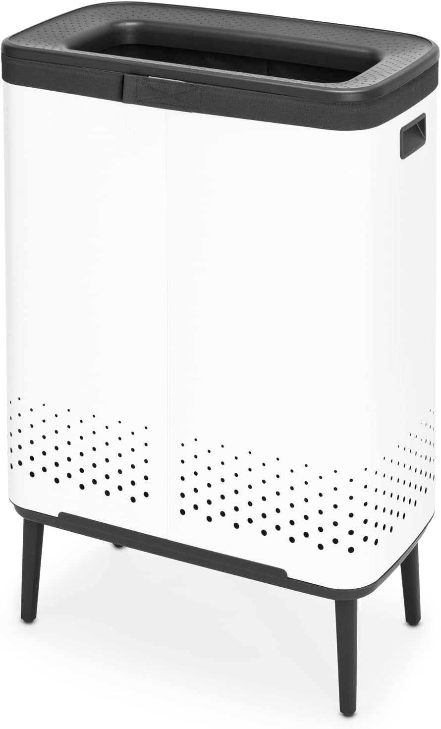 Modern 2×45L Laundry Bin with Lid, Quick-Drop Opening & Removable Bags White