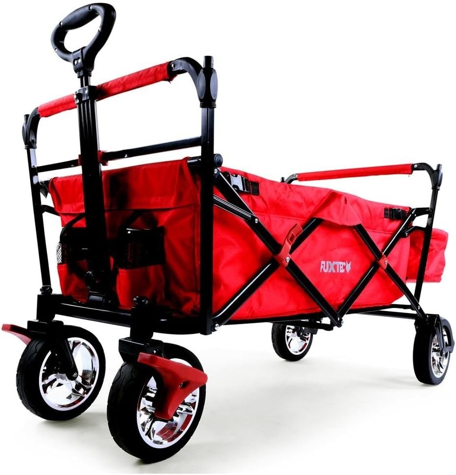 Red Kids Folding Wagon Push Pull Stroller Cart w/ Canopy & Storage Bag