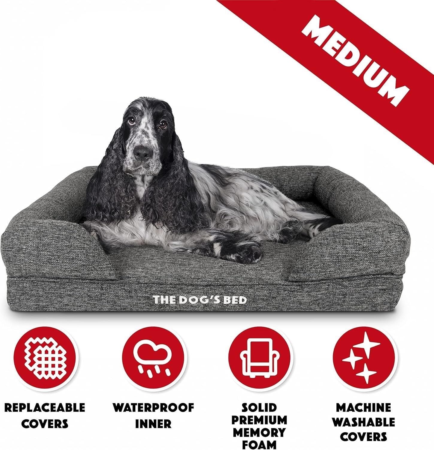 Medium Orthopedic Dog Bed Memory Foam Washable 77x60cm Grey