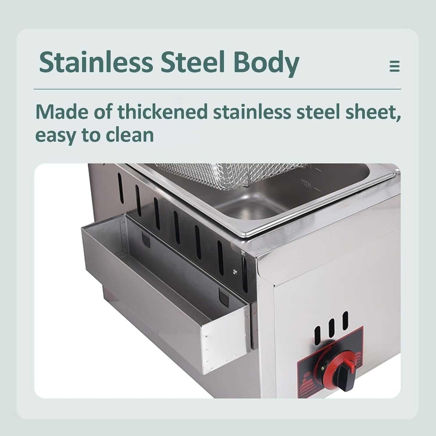 Commercial Gas Deep Fryer Stainless Steel Desktop LPG Fryer Basket Lid