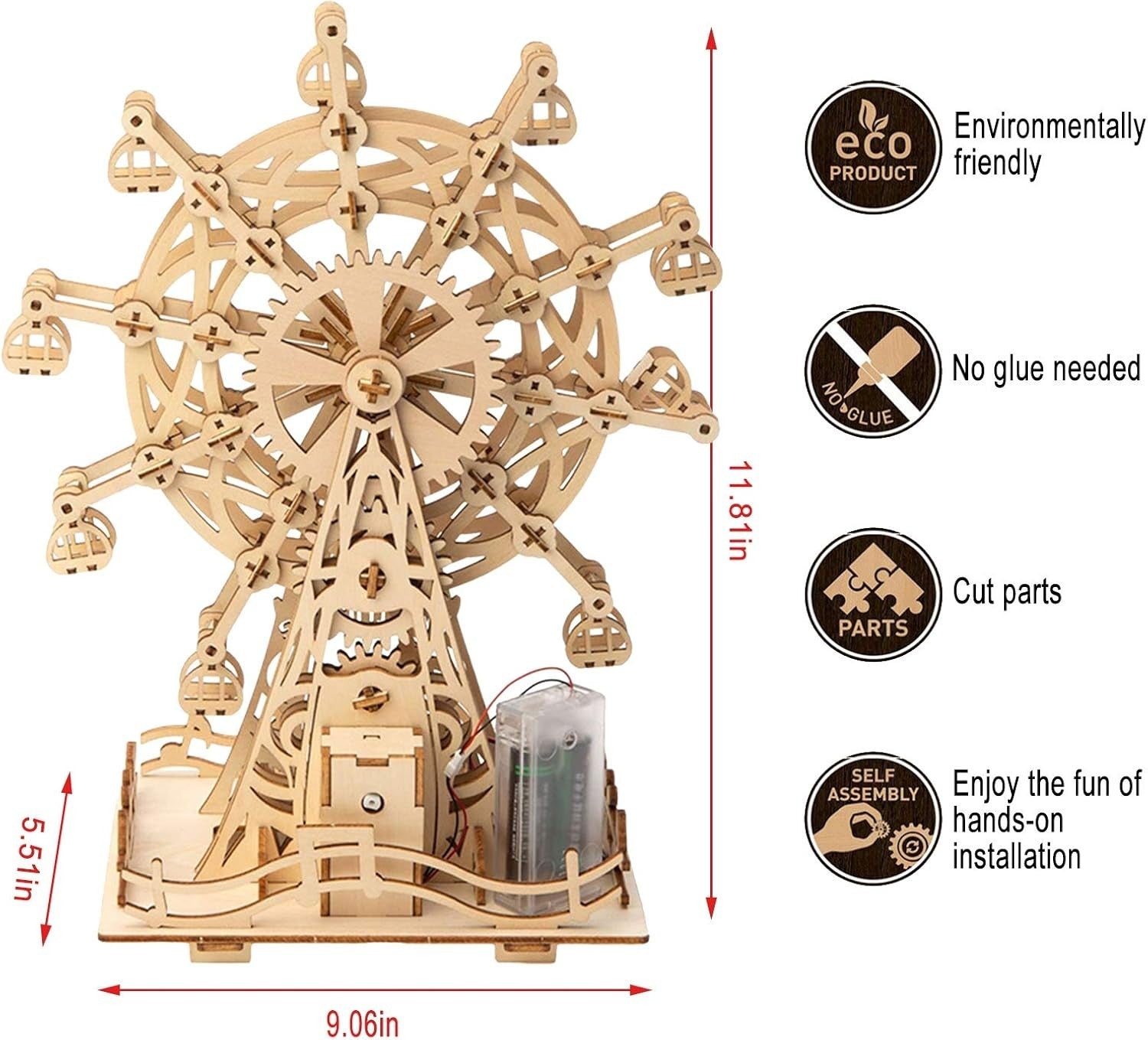 DIY 3D Wooden Ferris Wheel Puzzle Kit – STEM Model, Solar Powered Toy