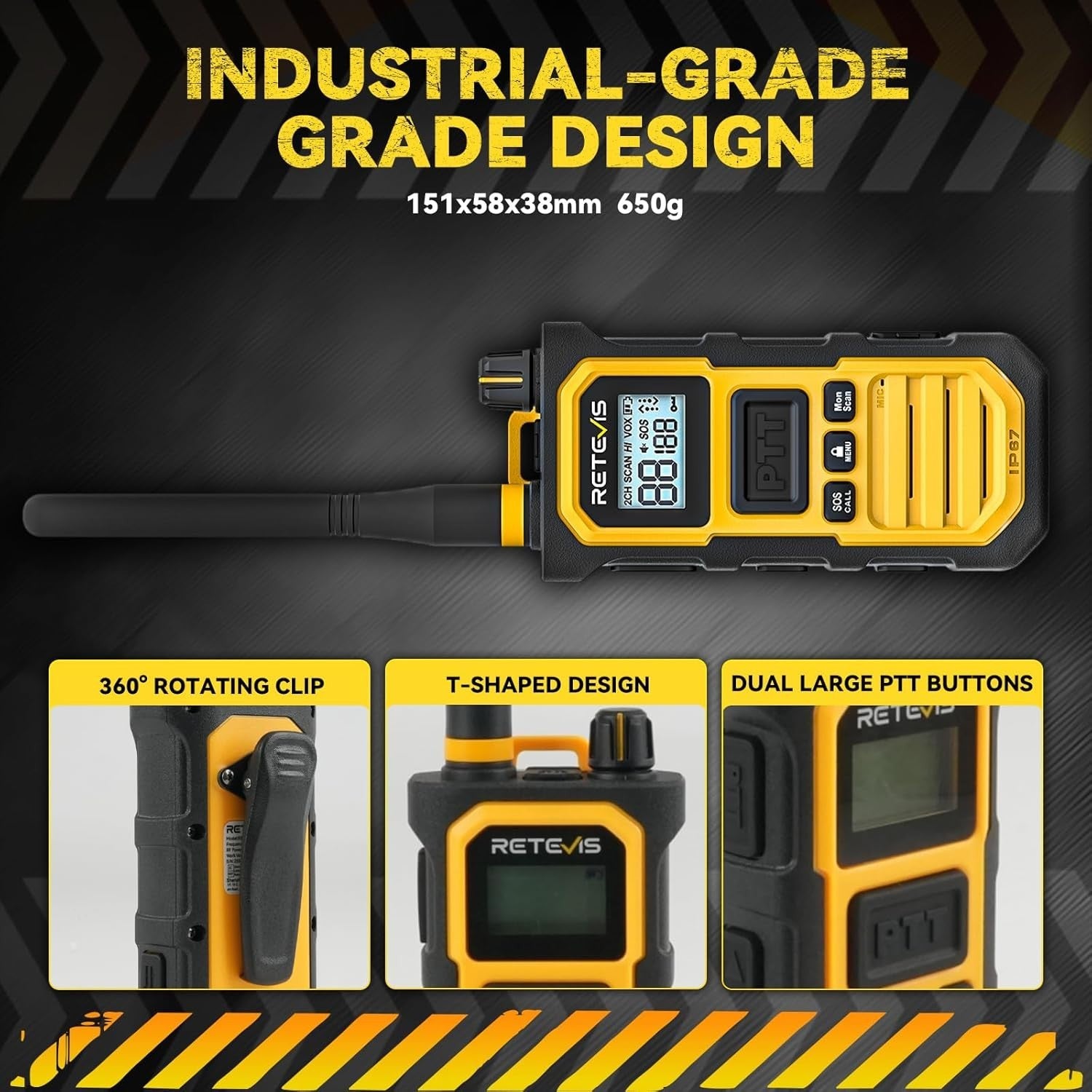 IP67 Waterproof Walkie Talkies 6 Pack Long Range Noise Reduction Radio
