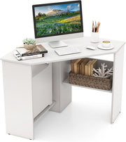 White Corner Computer Desk 120cm with Shelves, Compact 90° Study Table