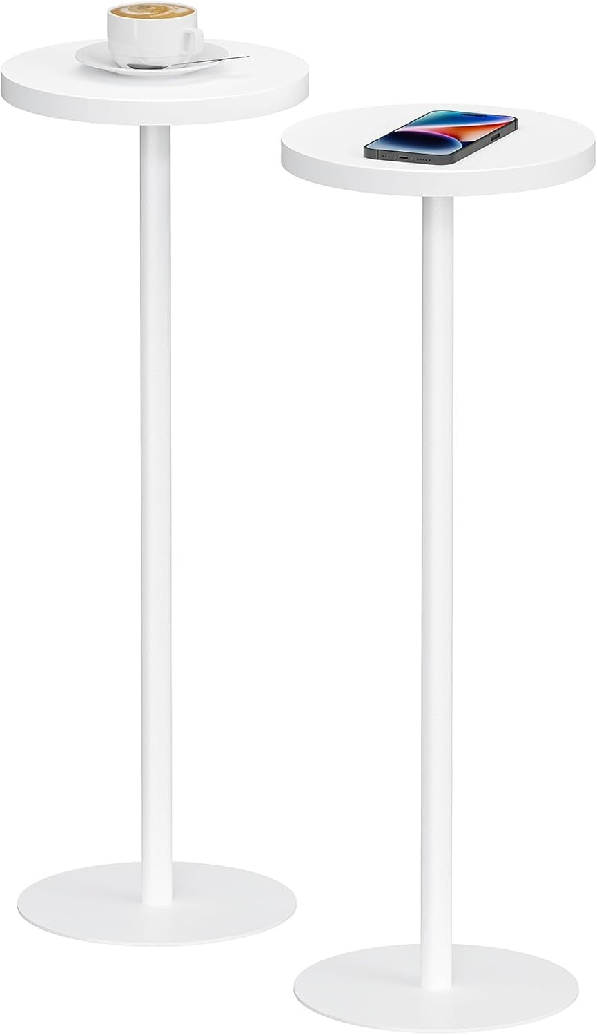 Tall Round Side Table Set of 2 – 25x25x70cm Small End Table White