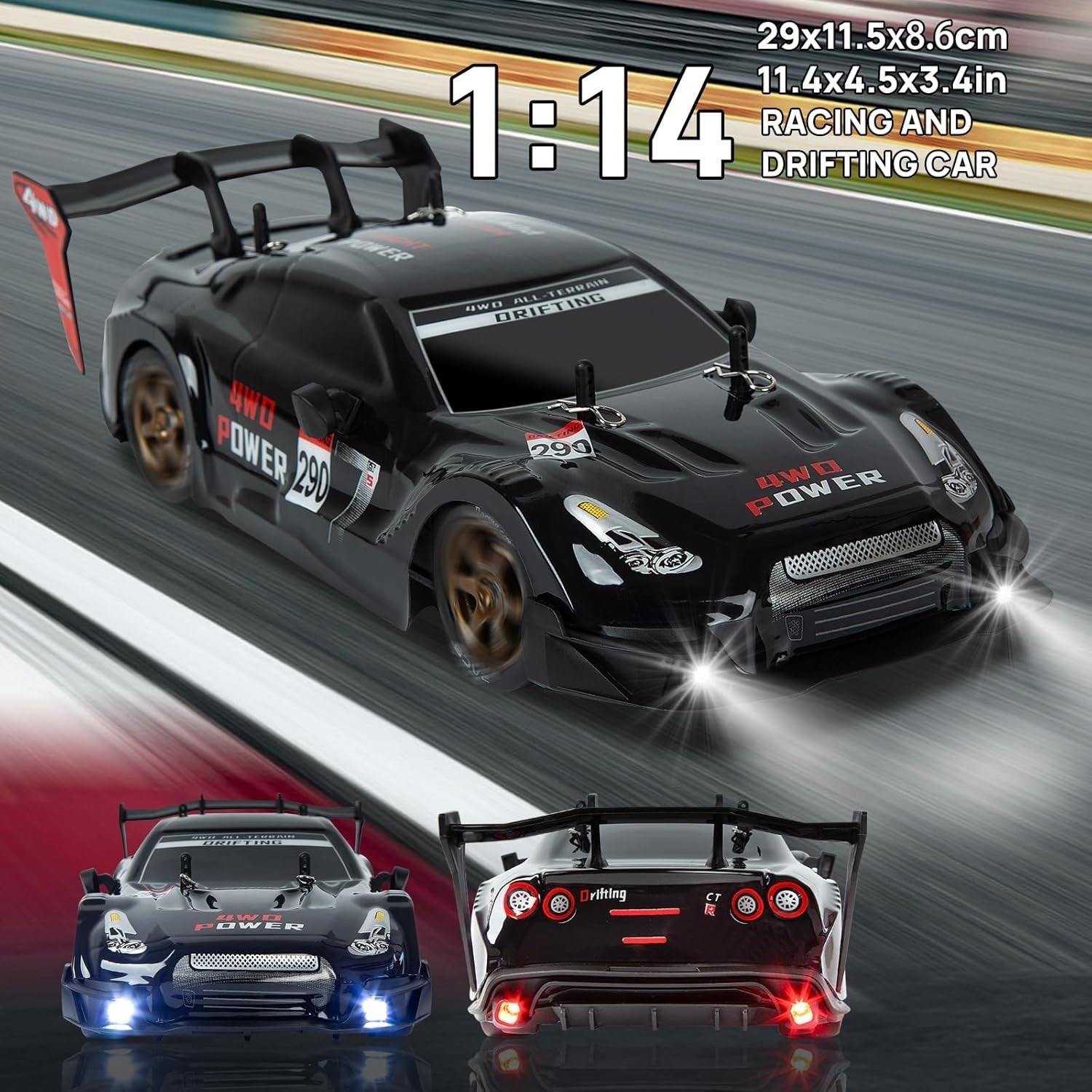 1:14 4WD RC Drift Car Full Pro Steering & Throttle + Extra Tires LED