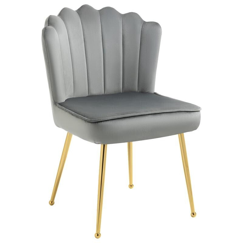 Grey Velvet Shell Chair Gold Legs | Glam Makeup Seat Padded Accent Chair