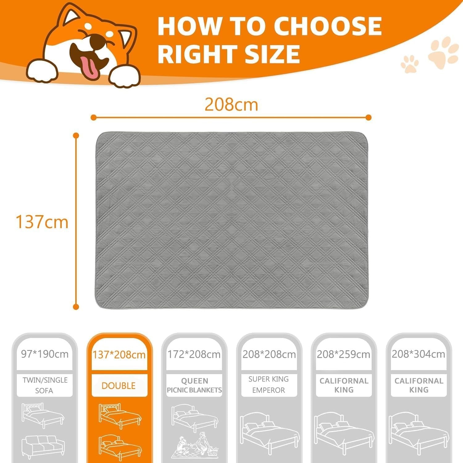 Waterproof Dog Blanket Couch Cover 137x208cm Anti-Slip Grey