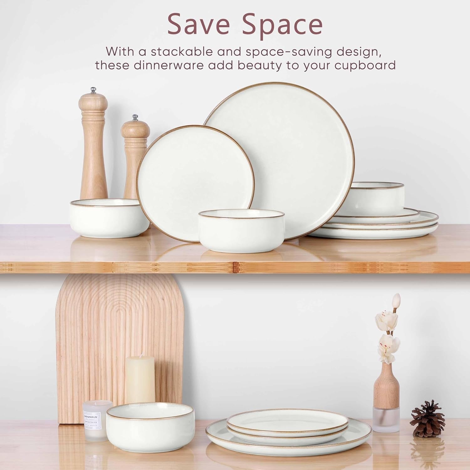 12pc Stoneware Dinner Set Plates Bowls Microwave Dishwasher Safe Ivory