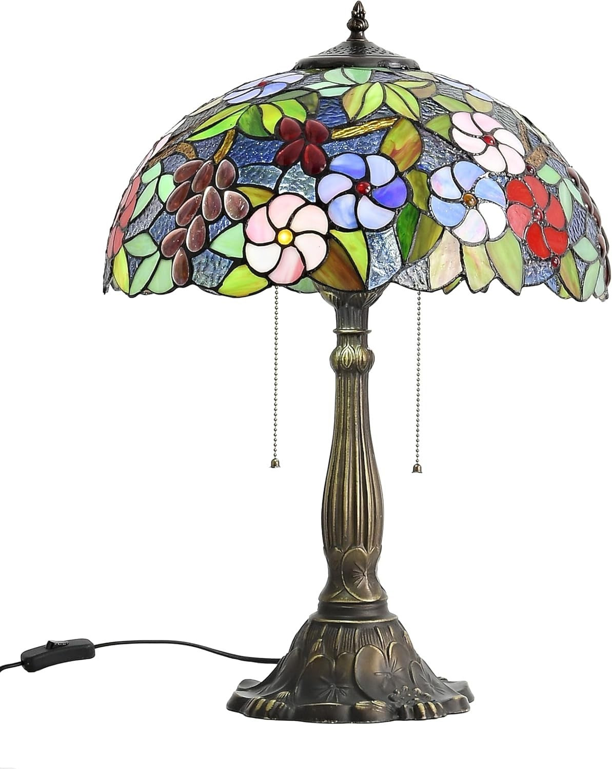Vintage Tiffany Style Stained Glass Table Lamp, 16 Inch Elegant Desk Light