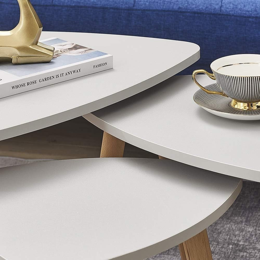 Grey Nesting Coffee Tables Set of 3 Modern Triangular MDF Wood Side End Table
