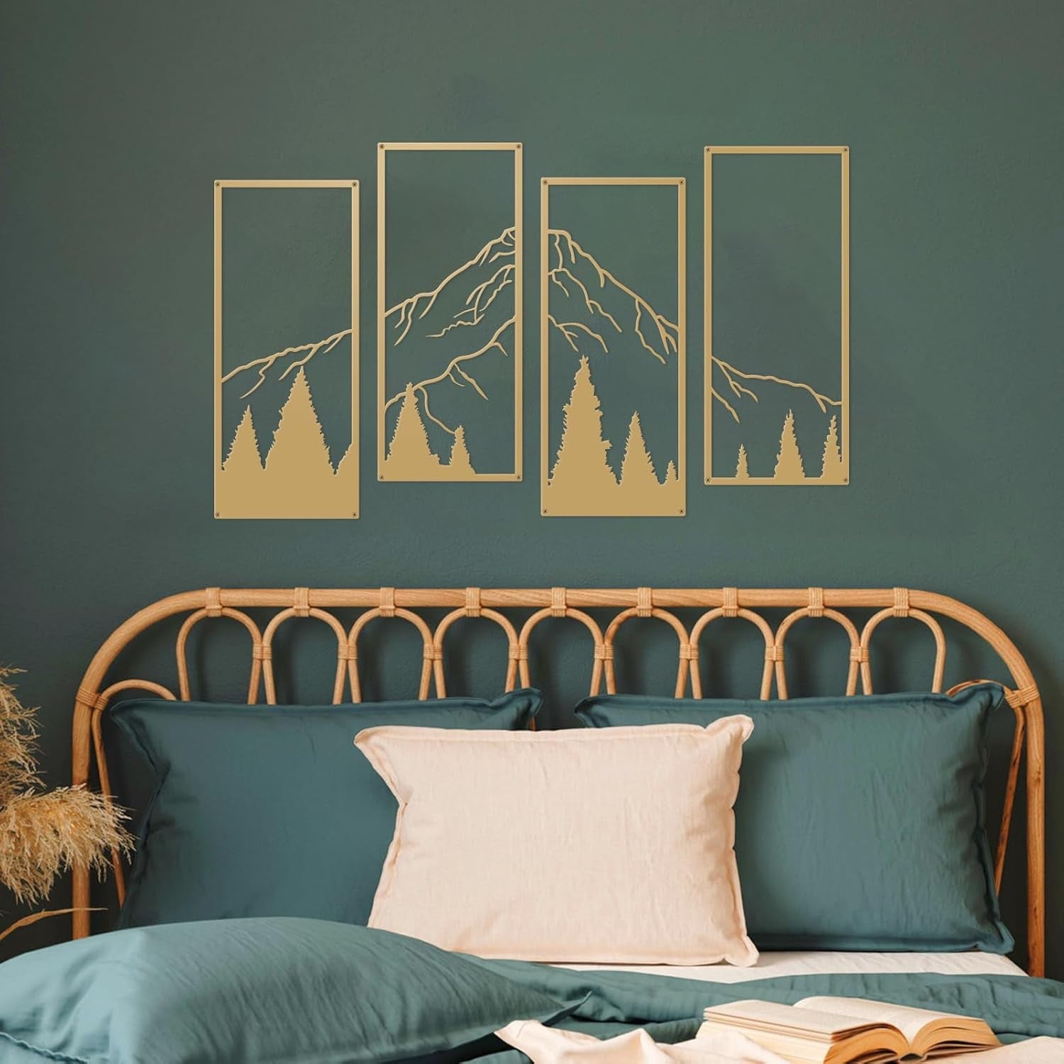 4pc Metal Mountain Wall Art Gold Forest Large Decor