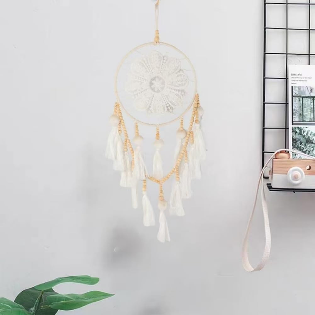 Boho Macrame Dream Catcher Wall Hanging – Cotton Tassel Decor