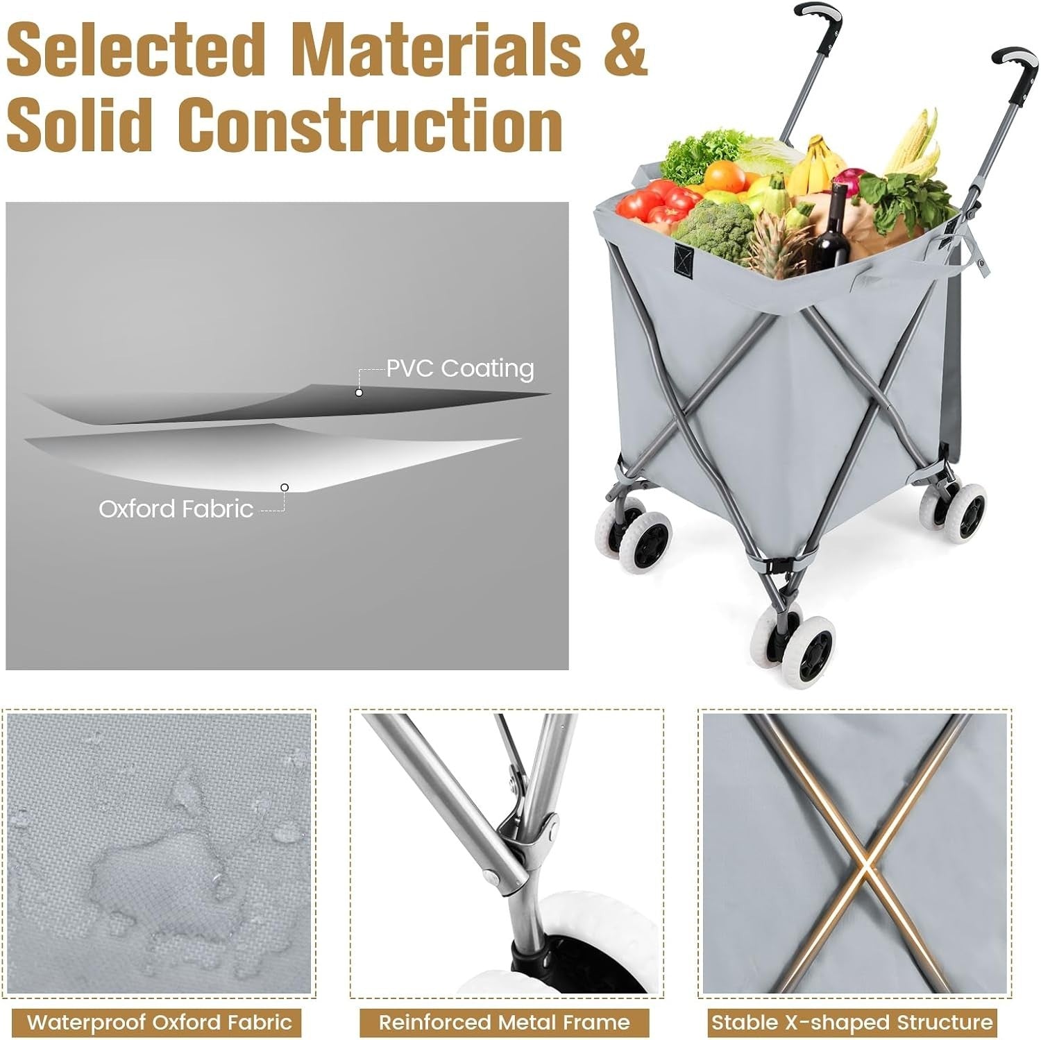 Extra Large 90L 8-Wheel Folding Shopping Trolley Cart Grey