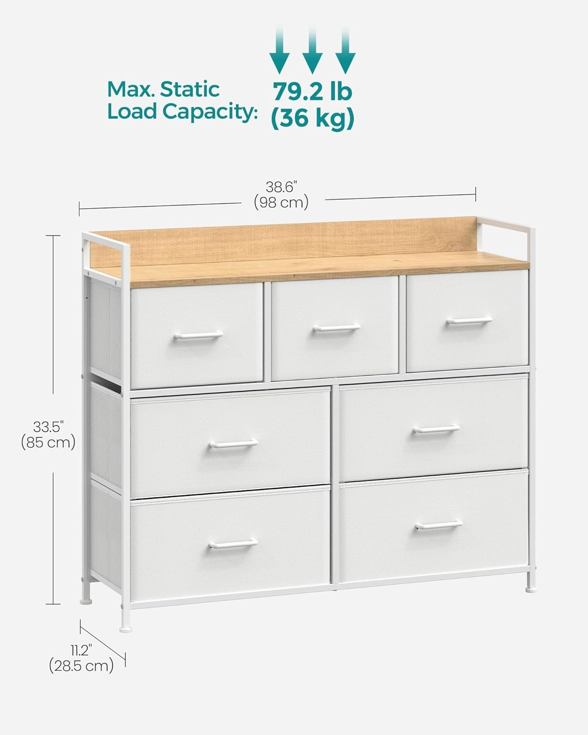 7 Drawer Chest Bedroom Cabinet Storage Unit White Oak Fabric Dresser