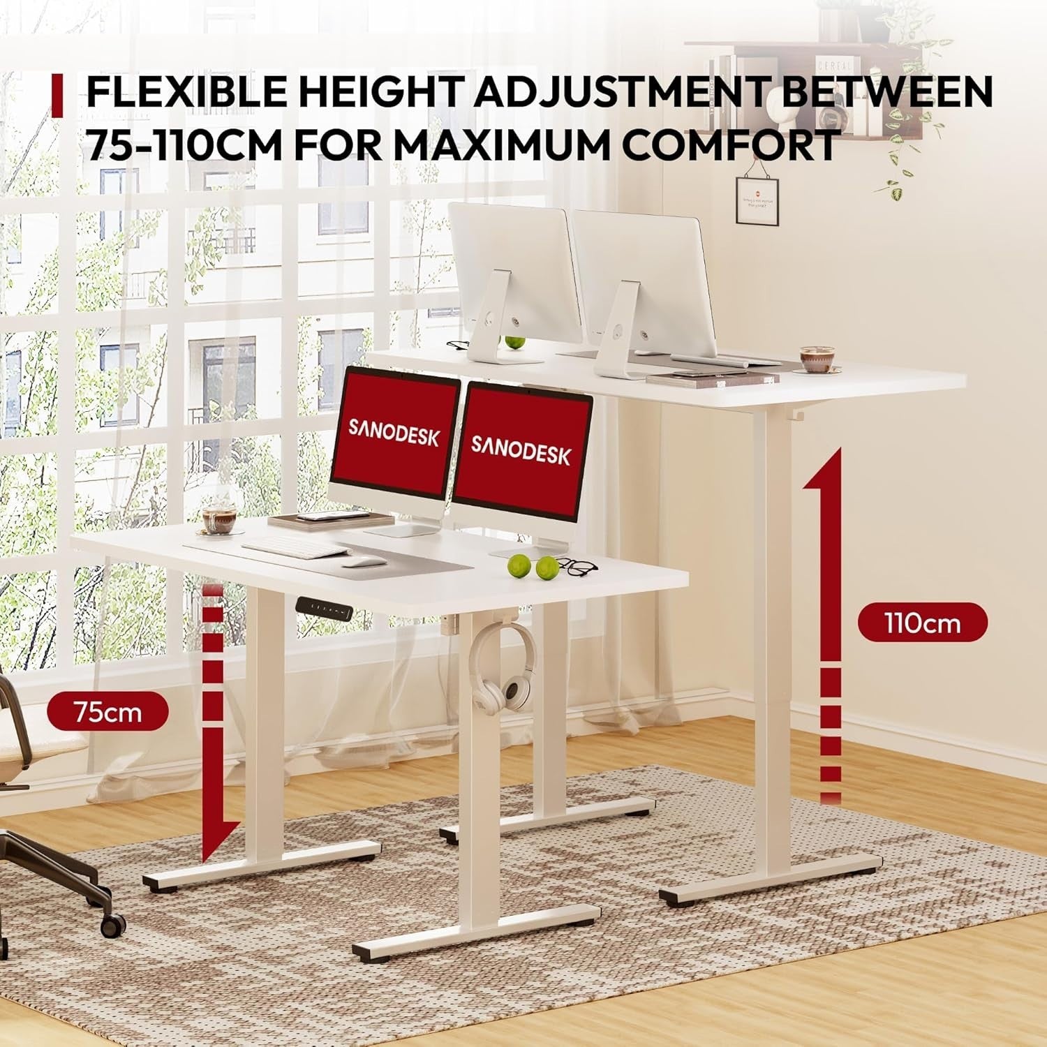 Electric Standing Desk 120x60cm Height Adjustable Table with Memory Control