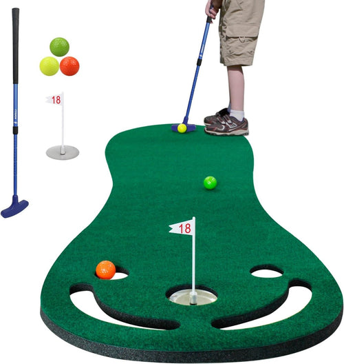 Indoor Golf Putting Mat Training Set Adjustable Putter 3 Balls Cup