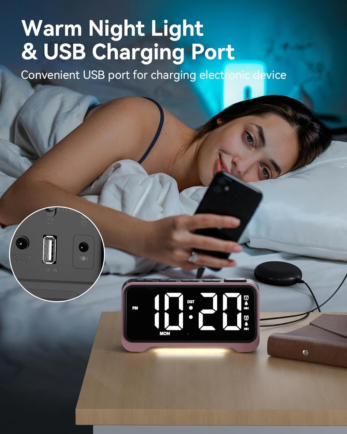 Loud Alarm Clock for Heavy Sleepers Vibrating Bed Shaker LED Night Light