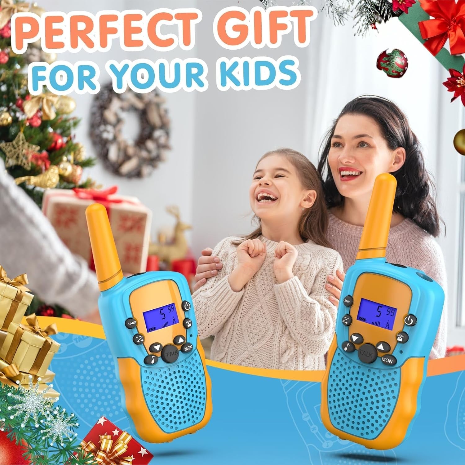 Kids Walkie Talkies 2 Pack 8 Channel 3 Mile LCD Flashlight Toy