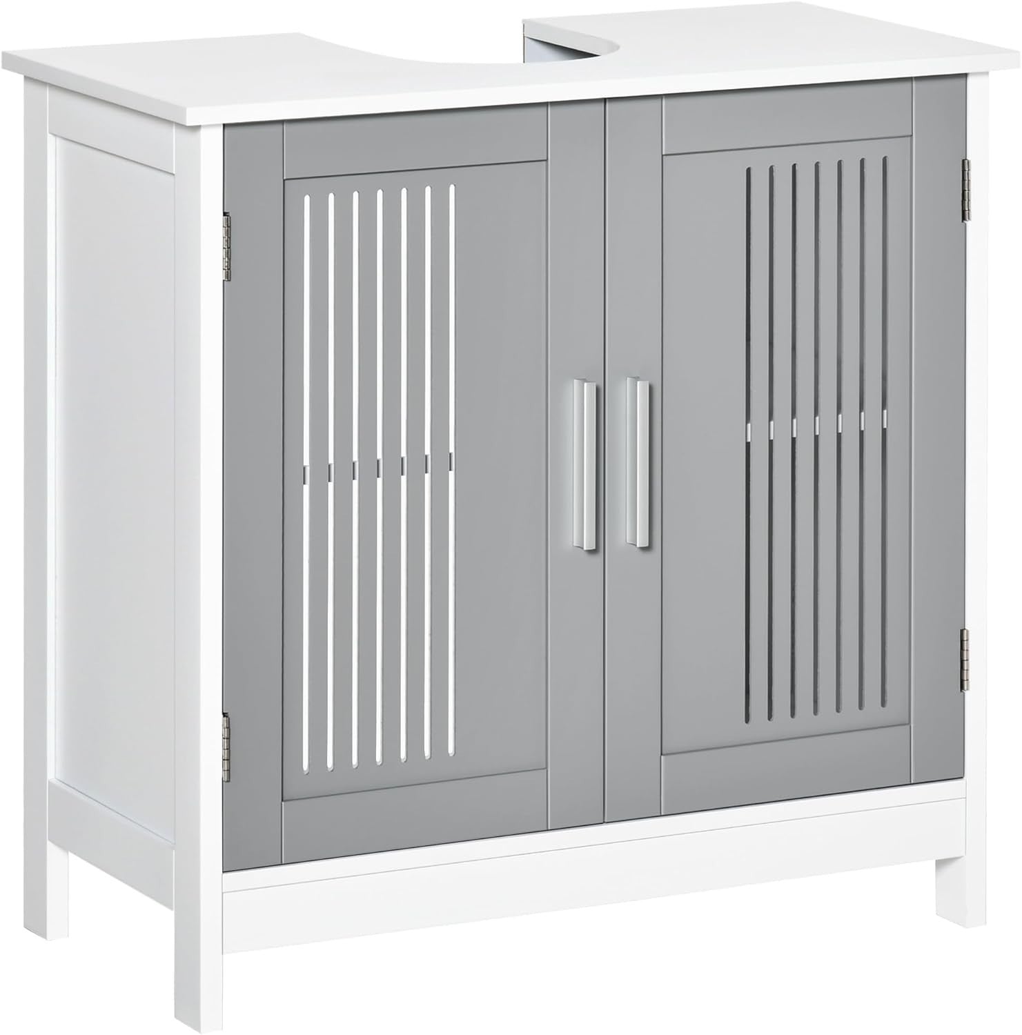 Grey Under Sink Bathroom Cabinet Storage Unit 2 Door Vanity Shelf 60x60cm