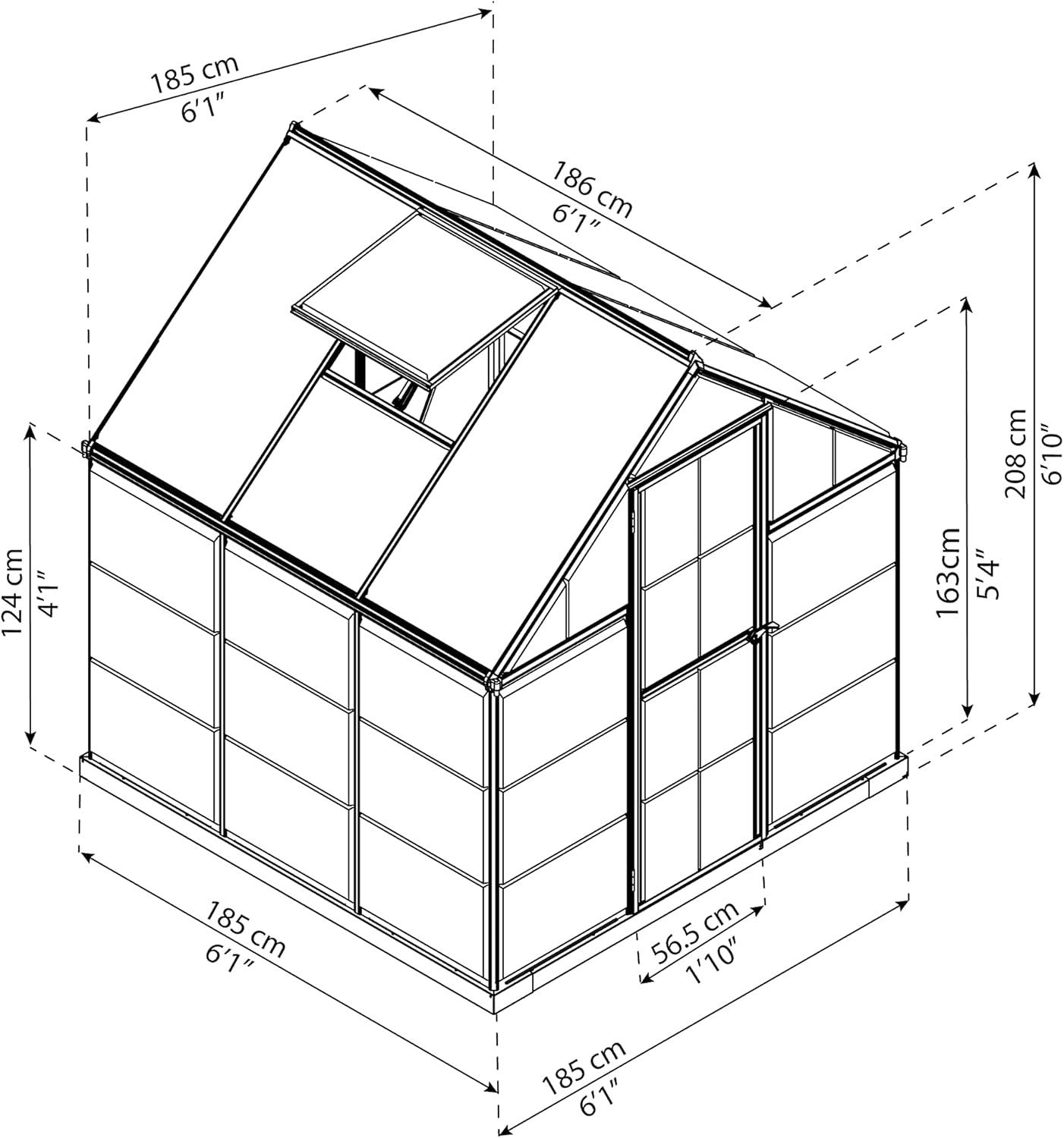 6x6ft Aluminium Greenhouse with Polycarbonate Panels & Lockable Door – Silver