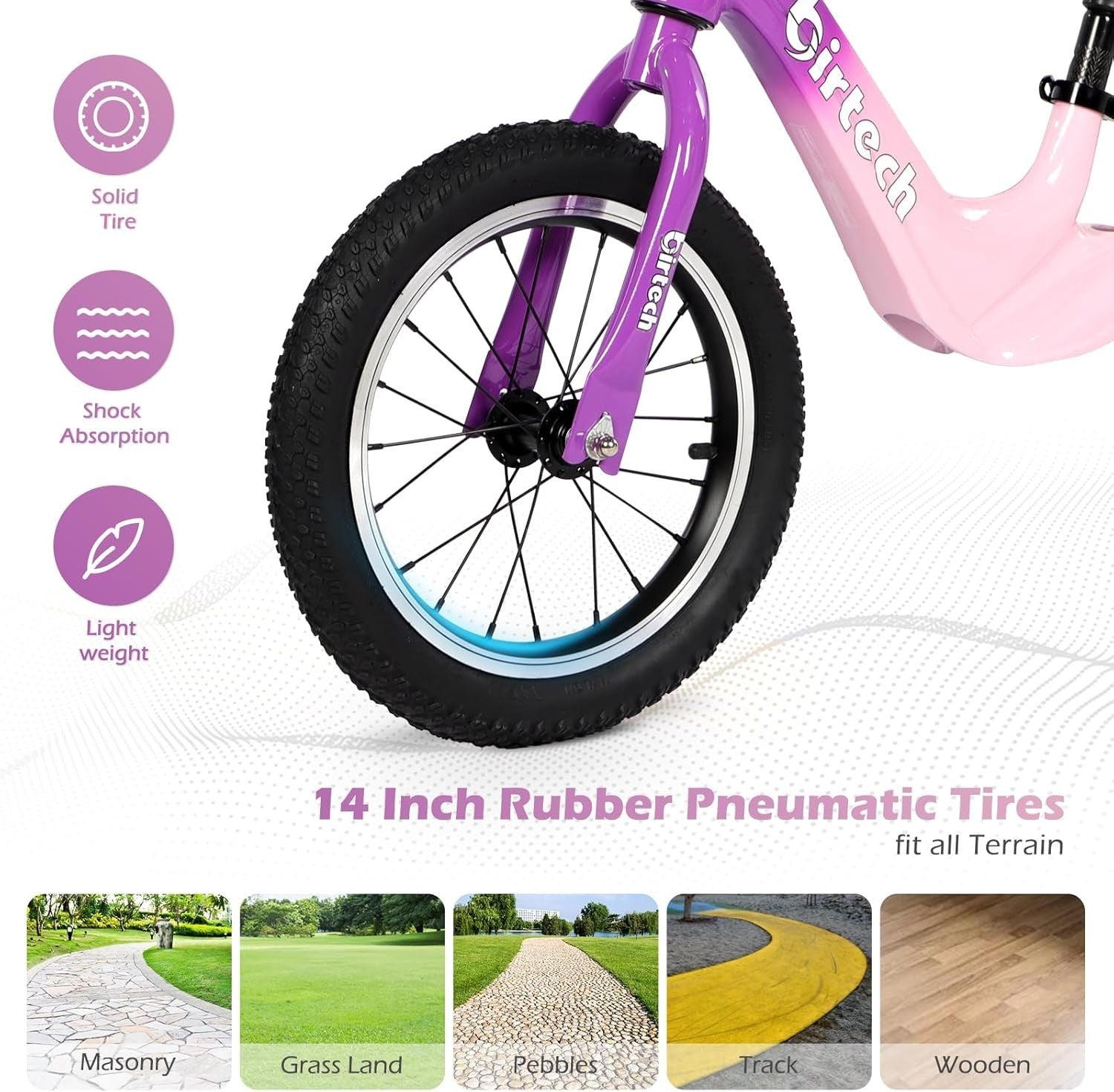 14 Inch Balance Bike Kids Air Tire Training Bicycle Adjustable Age 3-6