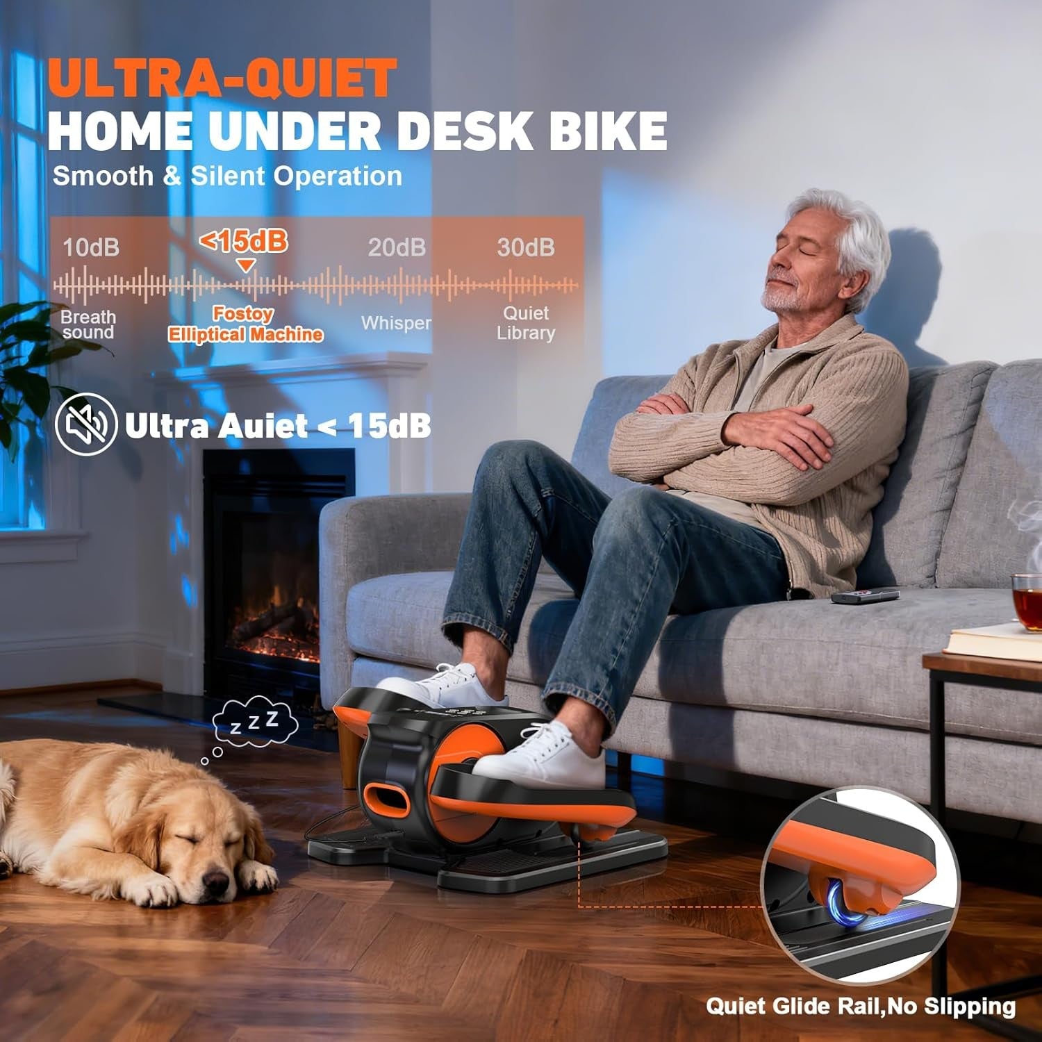 Under Desk Electric Elliptical Pedal Exerciser Quiet 12 Speed Remote Trainer