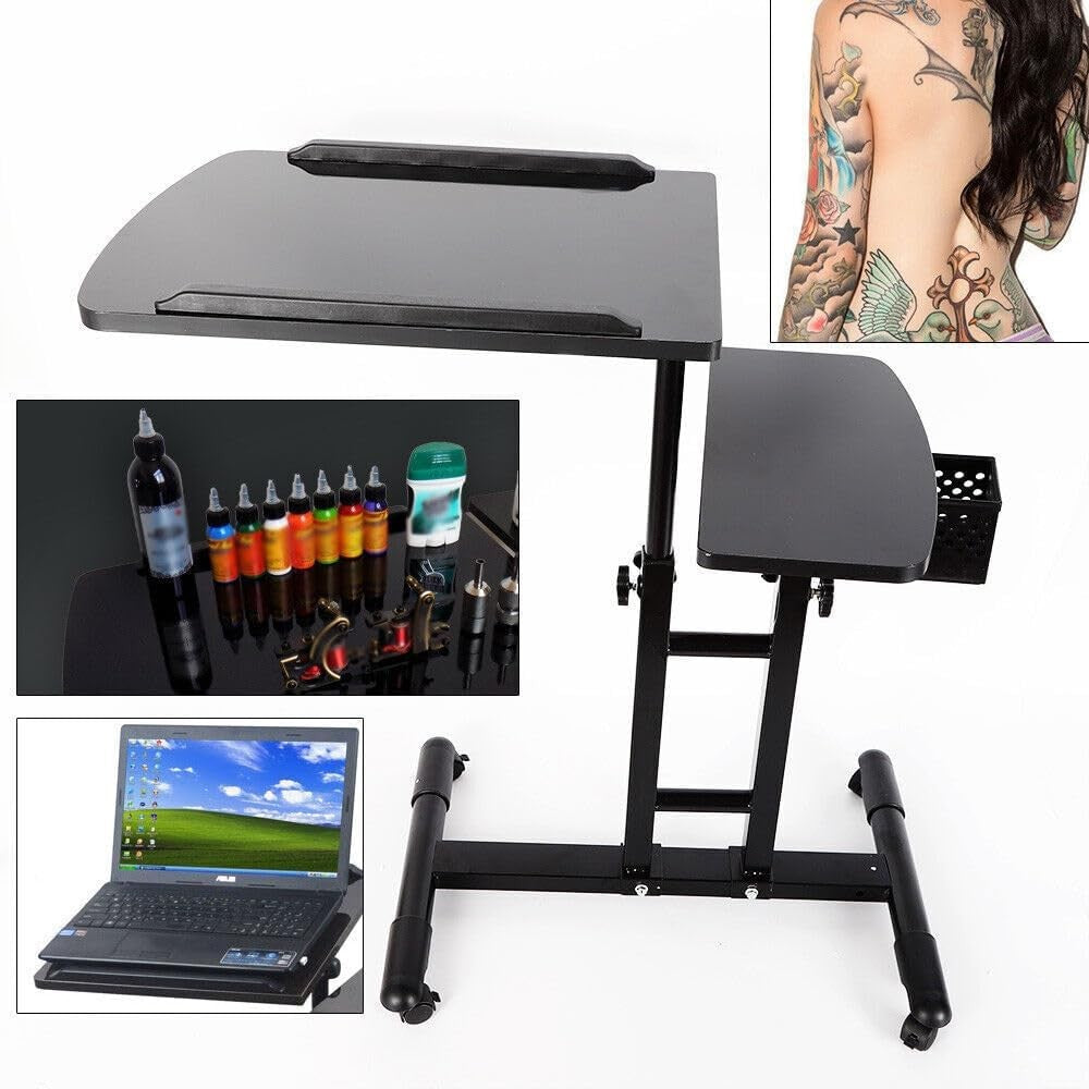 Adjustable Tattoo Workstation Portable Table with Dual Trays & Arm Rest