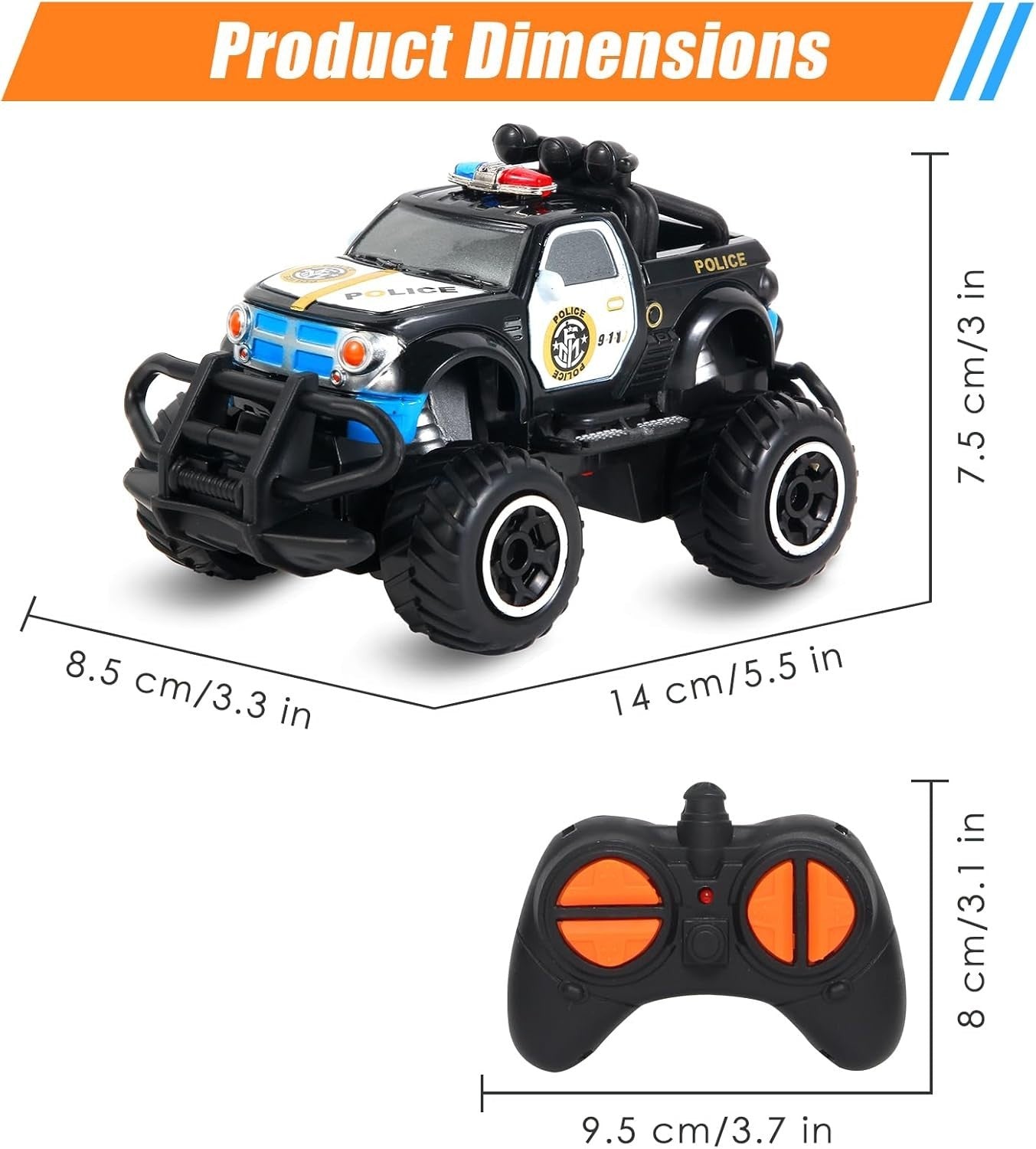 Mini Remote Control Police Car Toy for Kids, Fast RC Vehicle Gift Age 3-7