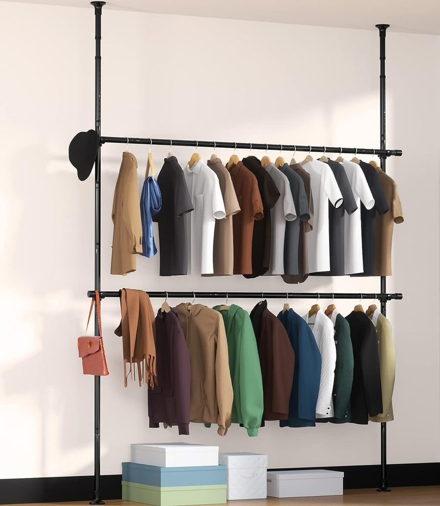 2-Tier Adjustable Clothes Rack Heavy Duty Free Standing Black