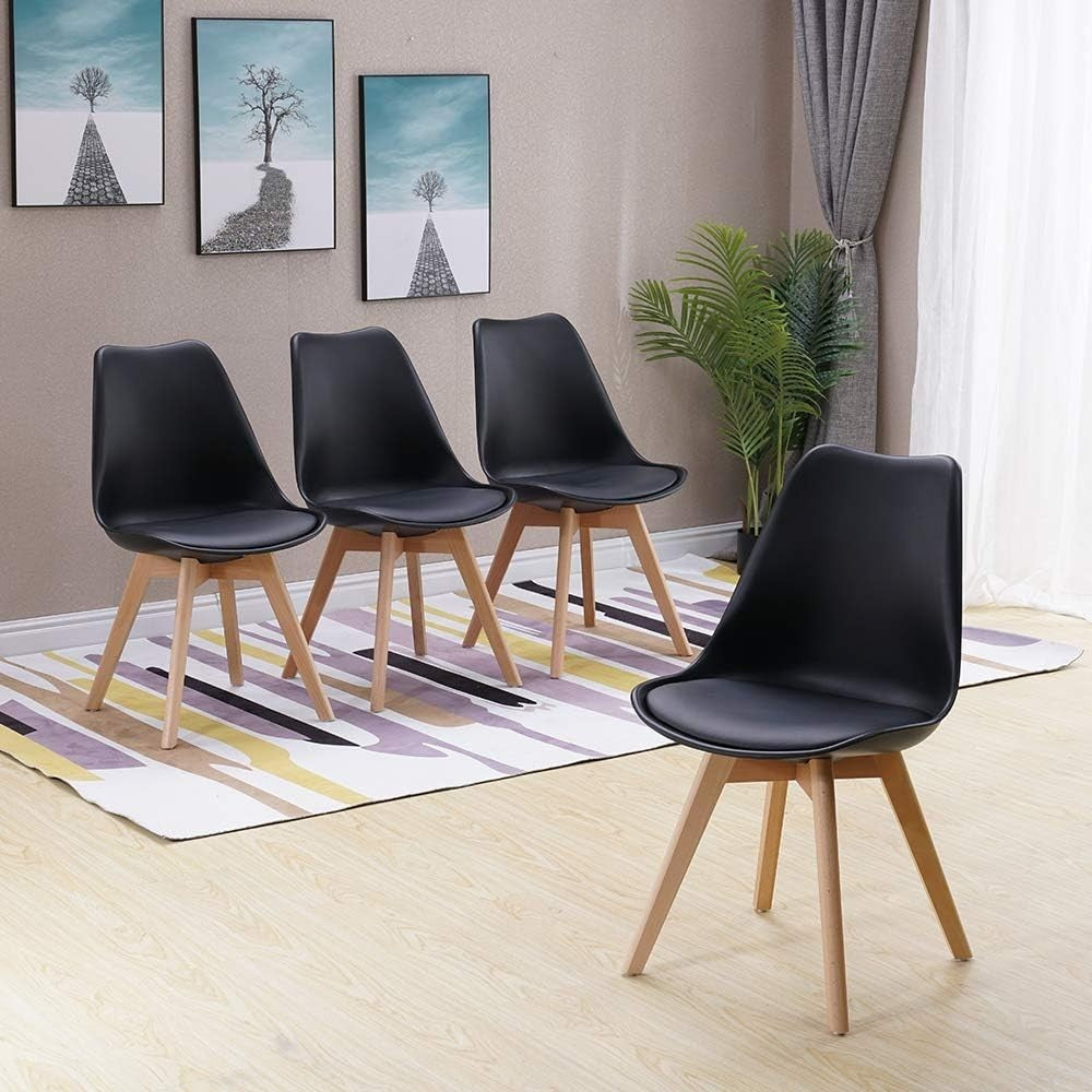 Round Dining Table Set for 4 – Black PU Chairs – Compact Small Space