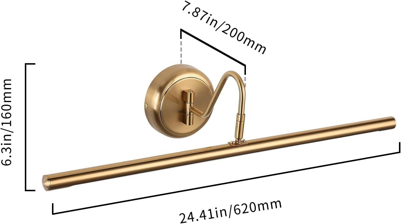 24.4" Brass LED Picture Light 14W Warm White Wall Lamp Swing Arm