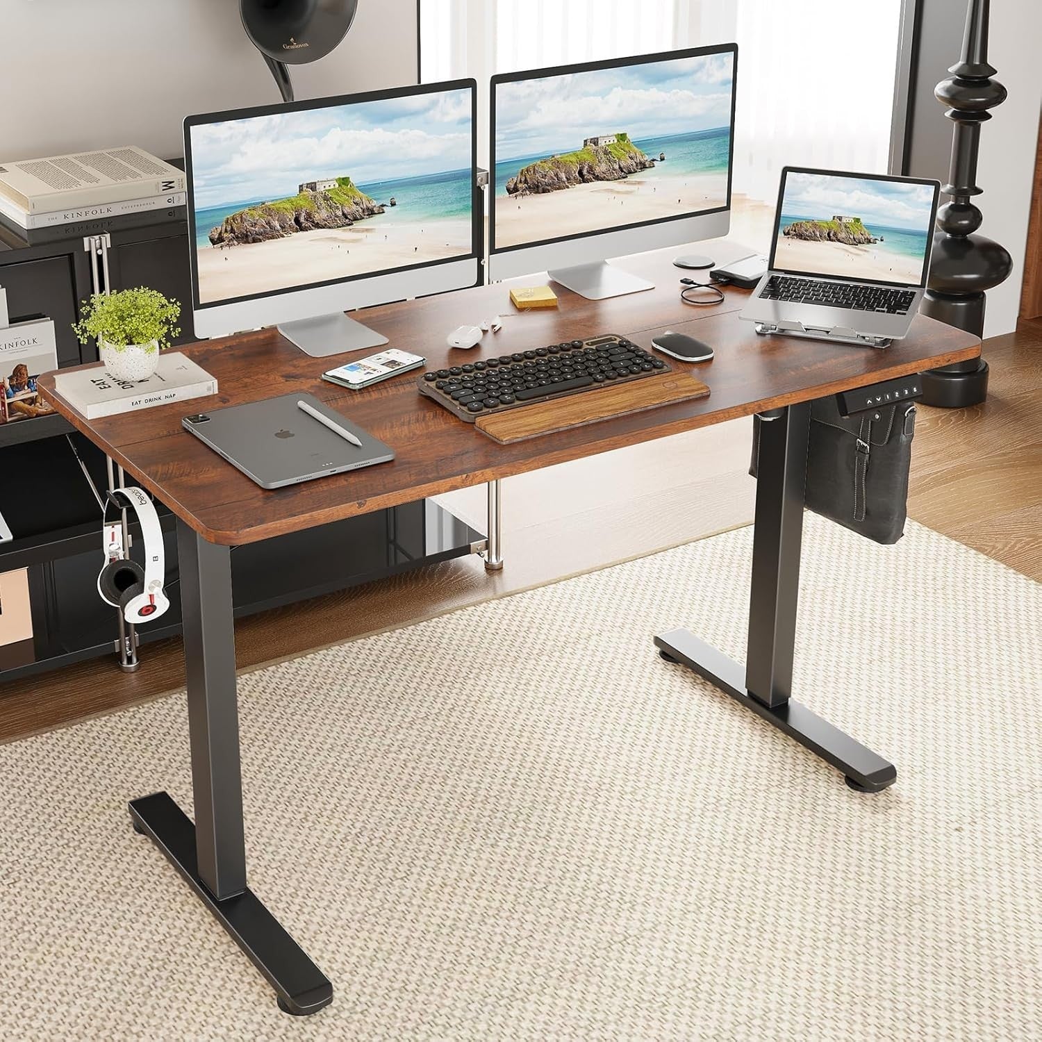 Electric Standing Desk 120x60cm Adjustable Sit Stand Brown Table