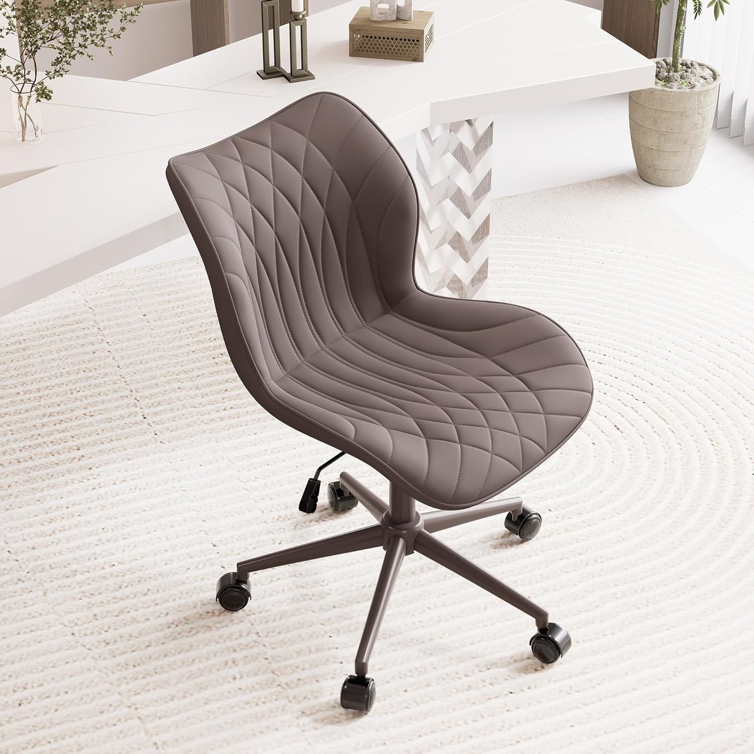 Ergonomic Armless Home Office Desk Chair Swivel Faux Leather Padded Task Study S