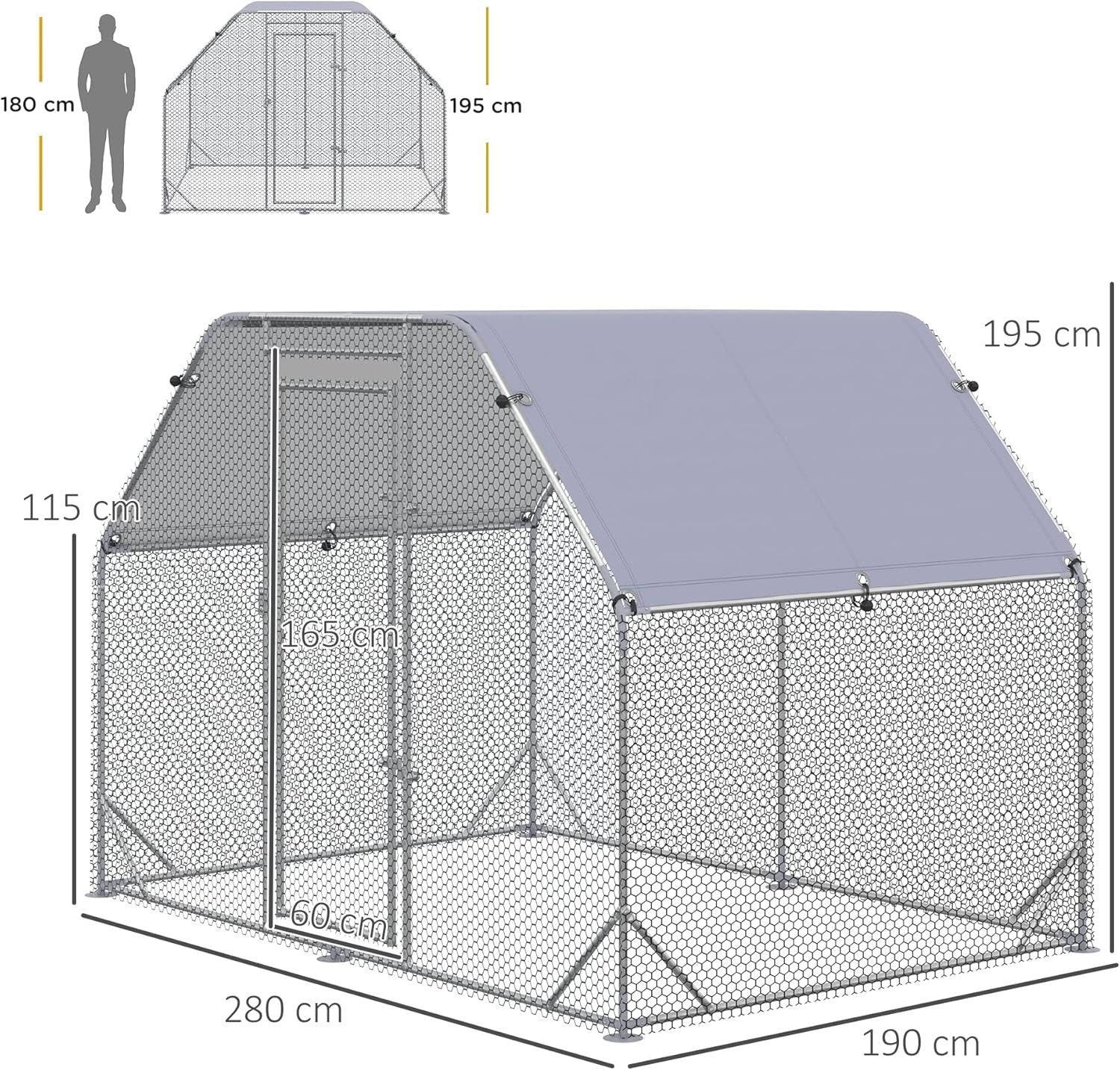 Walk In Chicken Run Metal Poultry Enclosure with Roof 4–6 Hens