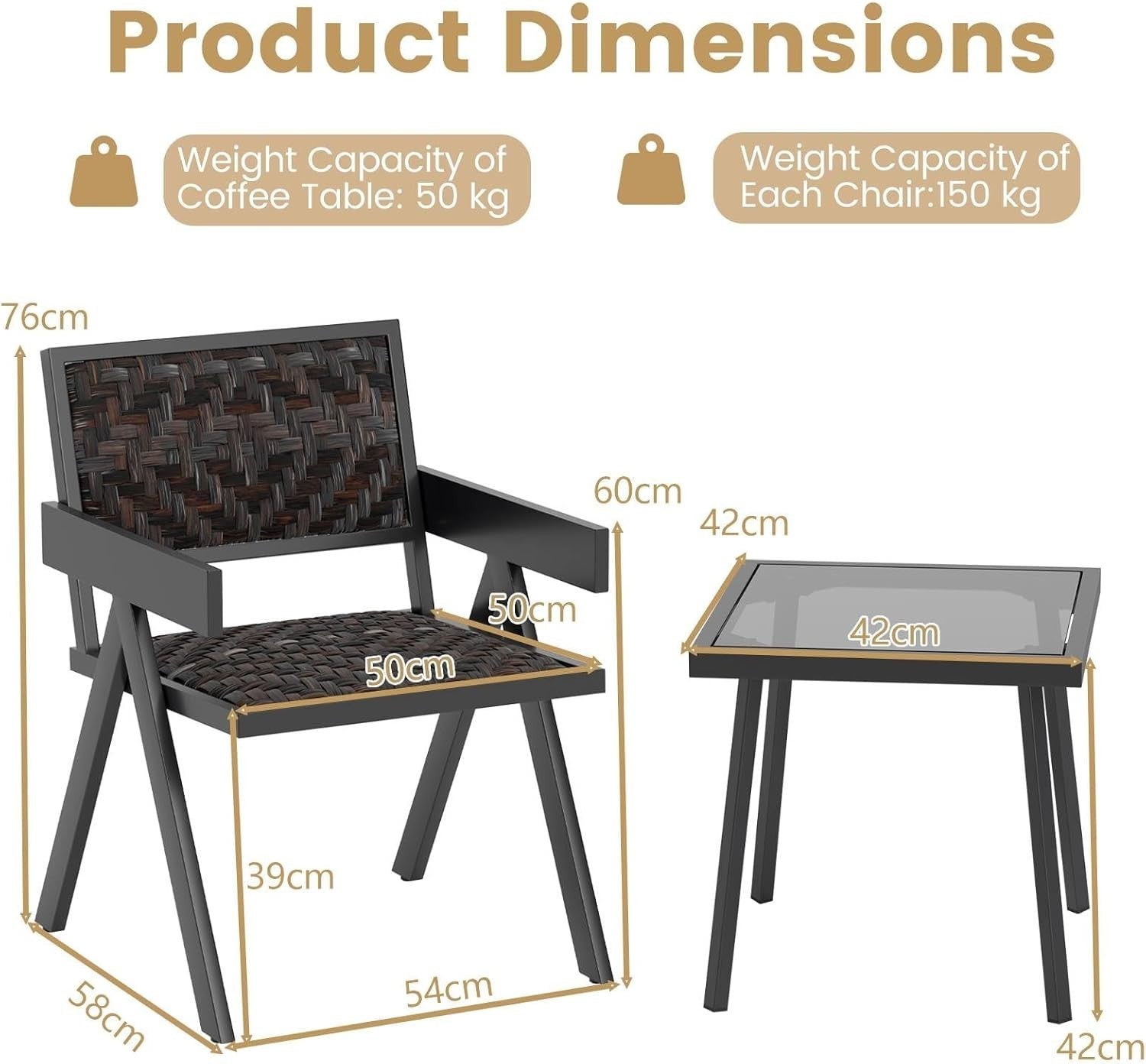 Compact Outdoor Rattan Bistro Set Quick-Dry Chairs Coffee Table Patio