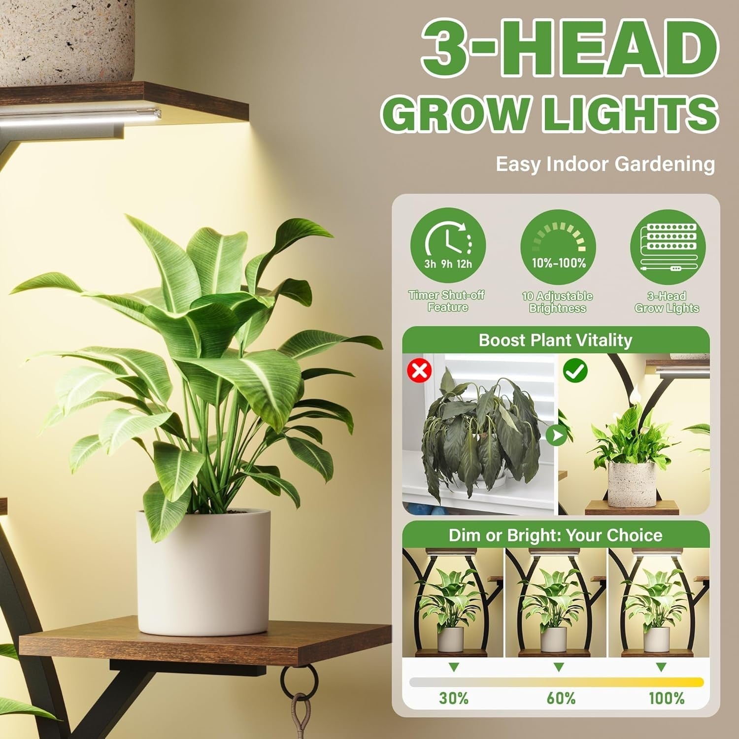 8-Tier Metal Plant Stand with Grow Lights, 122cm Indoor Flower Shelf Rack