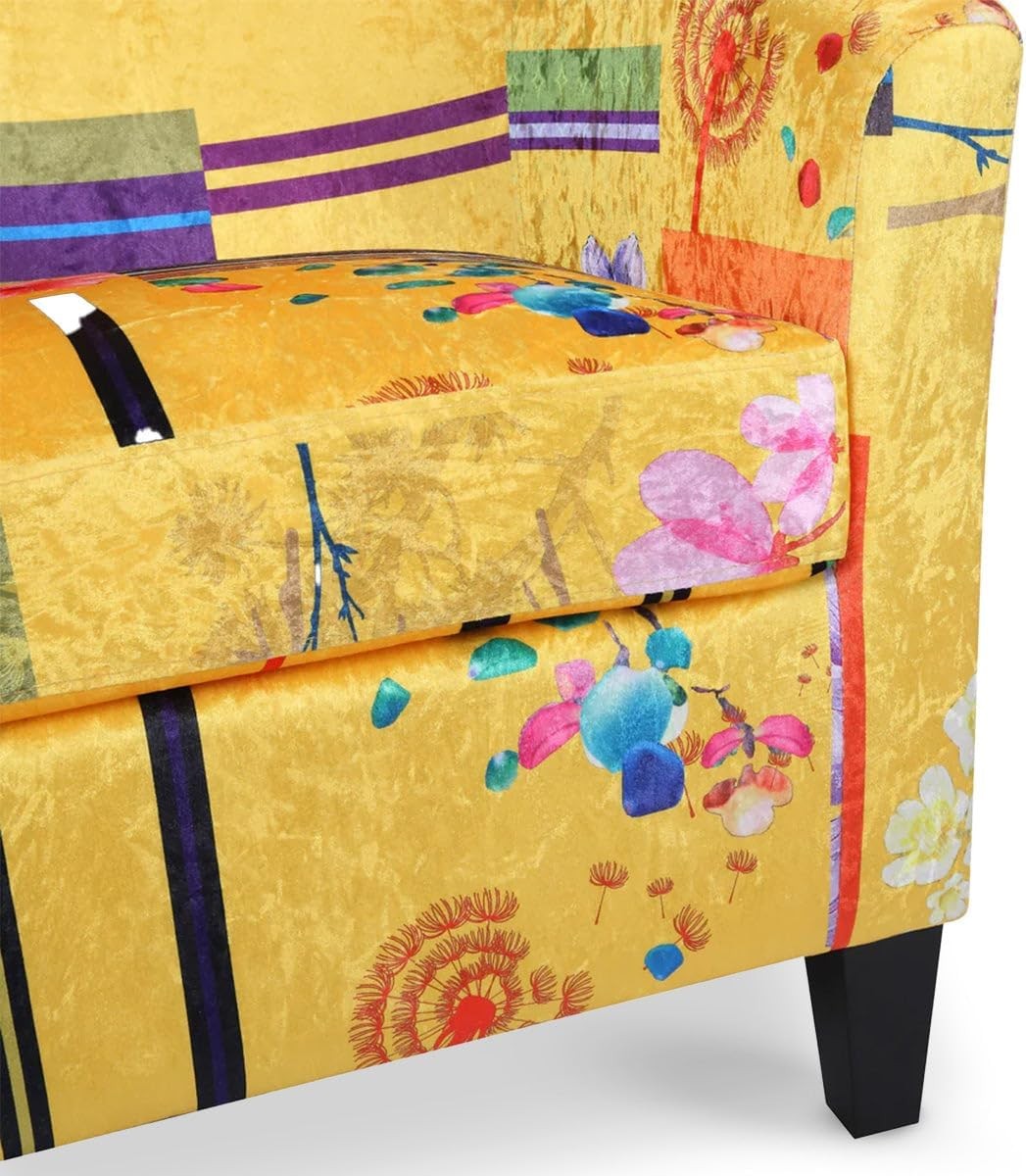 Gold Patchwork Accent Tub Chair Colourful Bucket Armchair