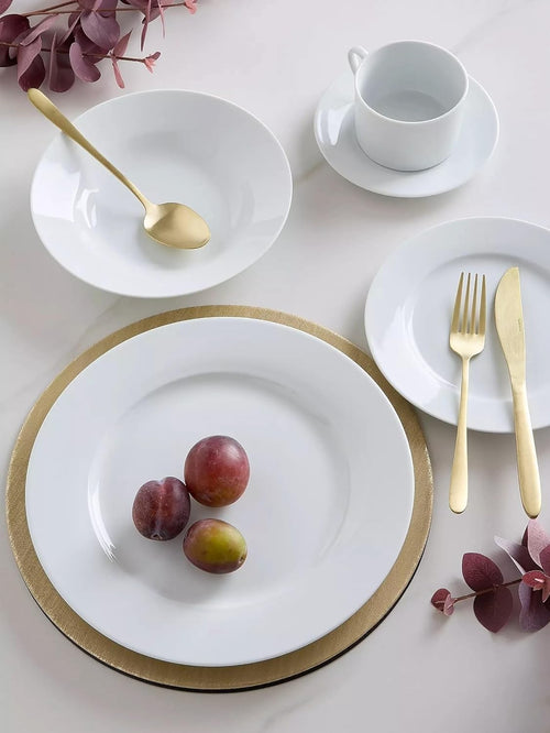 20 Piece White Rimmed Porcelain Dinner Set Plates Bowls Cups Service for 4