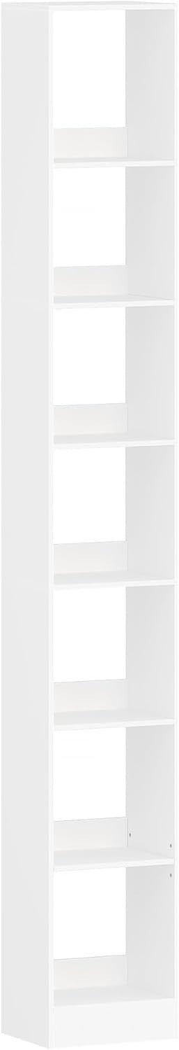 Modern 7-Tier White Wooden Bookshelf, Adjustable Shelves, 24x30x214 cm
