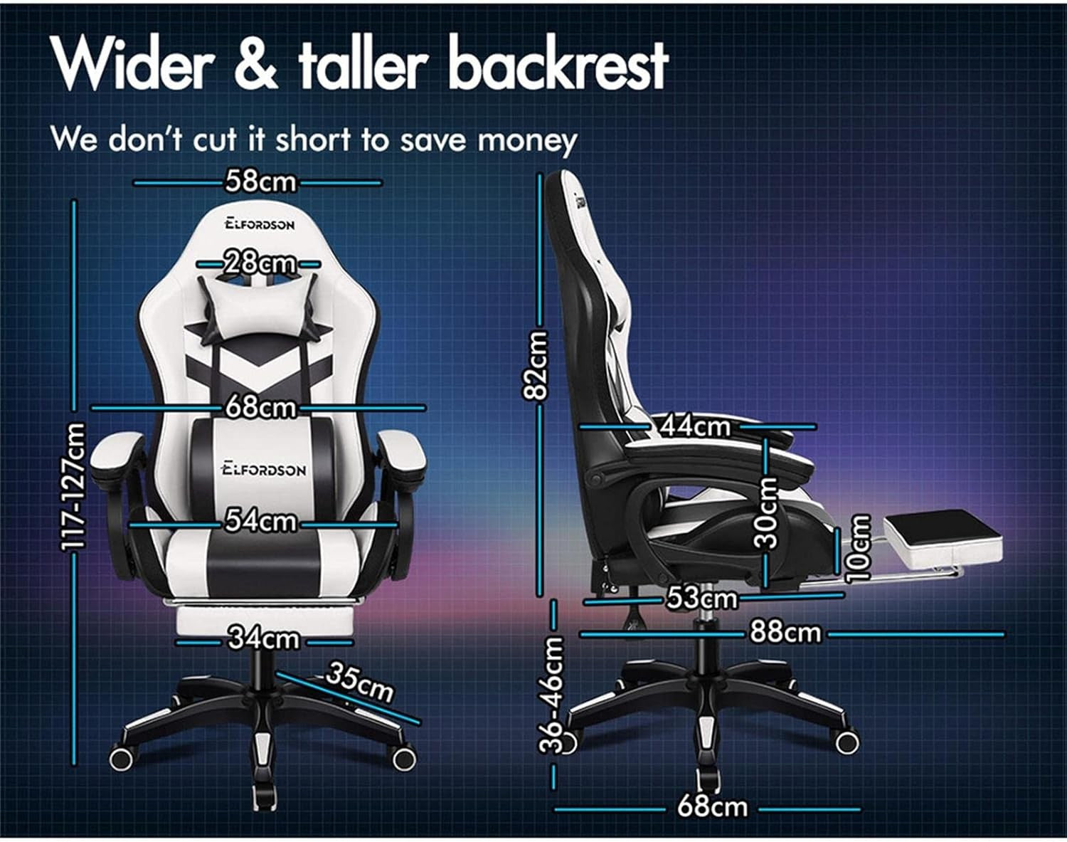 RGB LED Massage Gaming Chair Recliner w Footrest 150° High Back