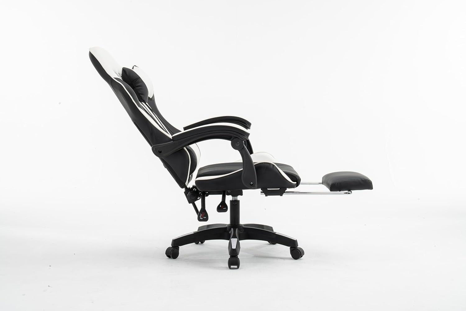 Gaming Office Chair White PU Leather Swivel Adjustable Height Reclining Footrest