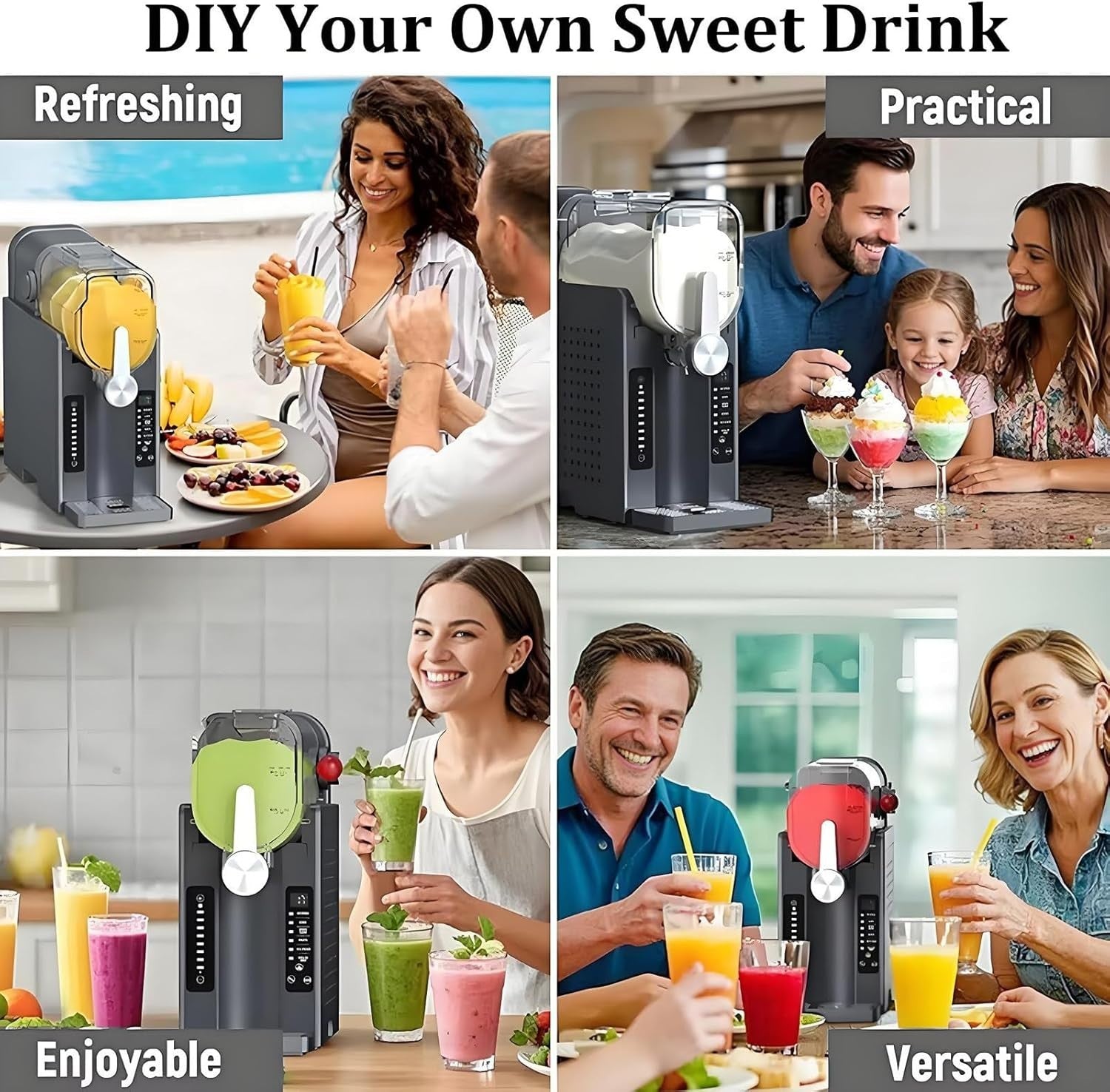 Slushie Machine 1.6L Soft Serve Ice Cream Maker Frozen Drinks