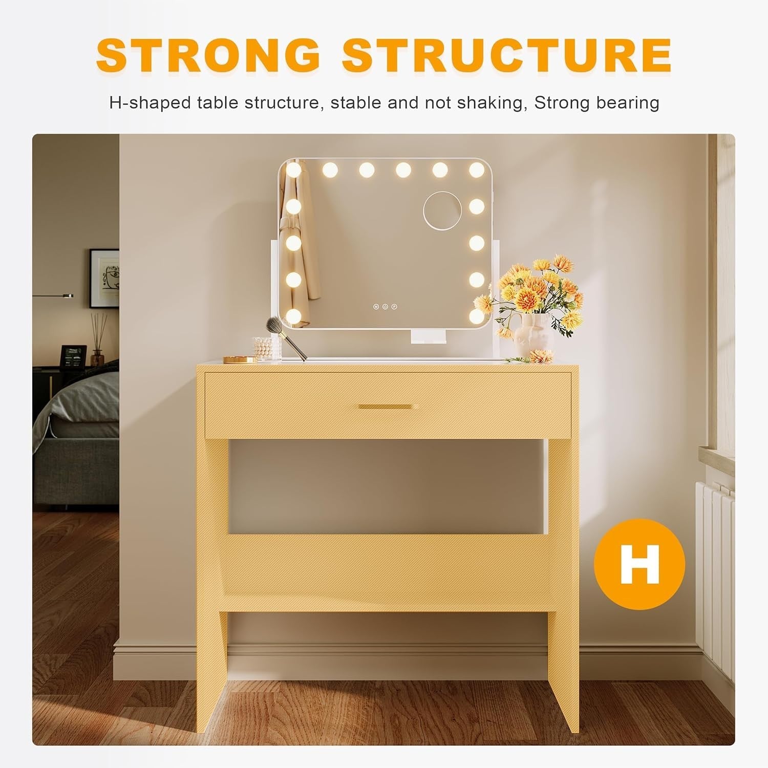 White Dressing Table Makeup Desk Vanity Drawers Storage Large Capacity Mirror